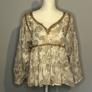 World Market Bohemian Paisley Print Blouse Size S/M NWT